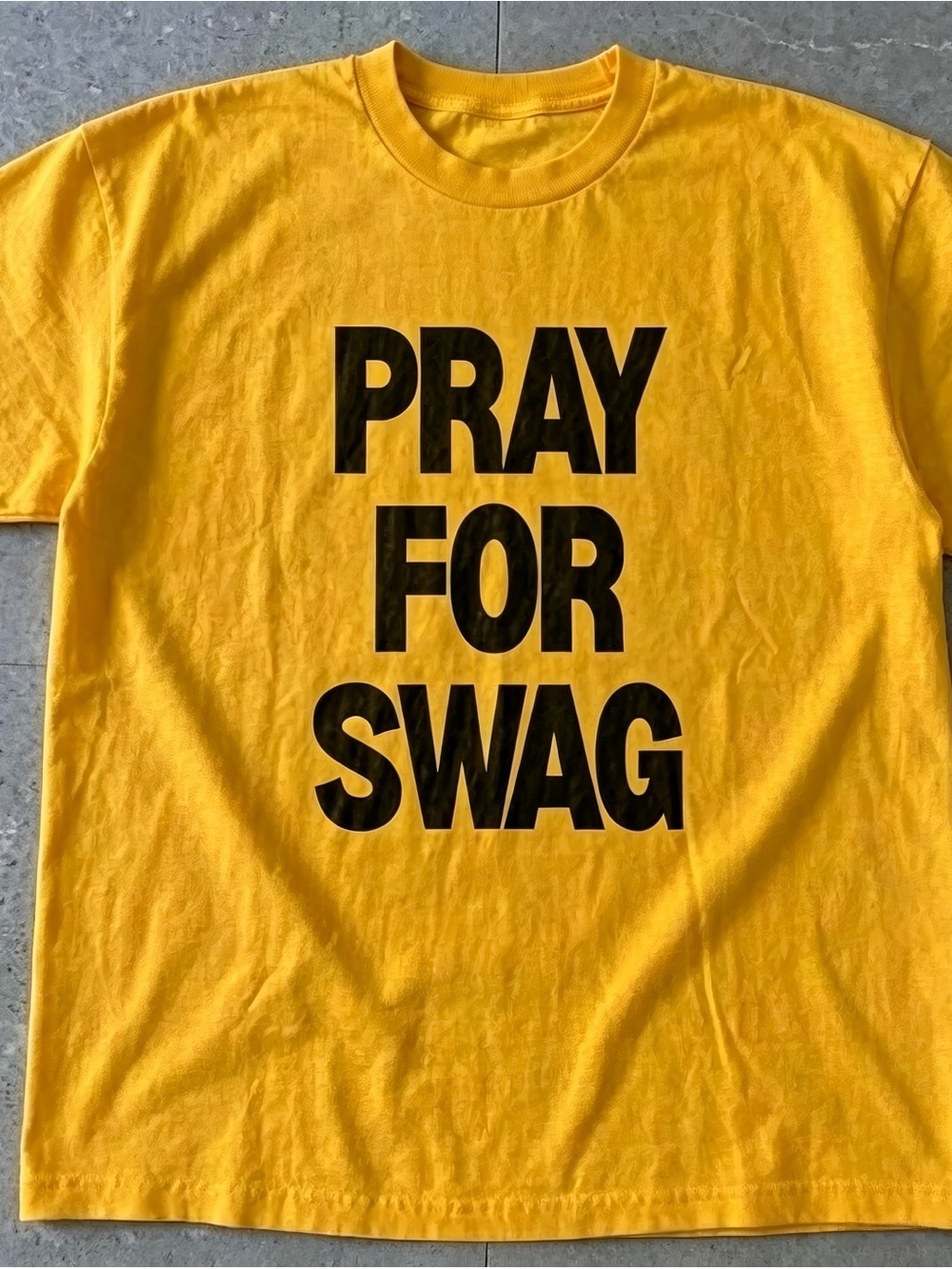 Vintage Pray For Swag Text Print Yellow Casual Graphic T-shirt Unisex